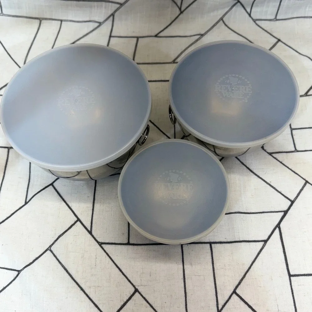 Revere Ware Mixing Bowl Set 3pc Silver Stainless Steel Nesting With Lids